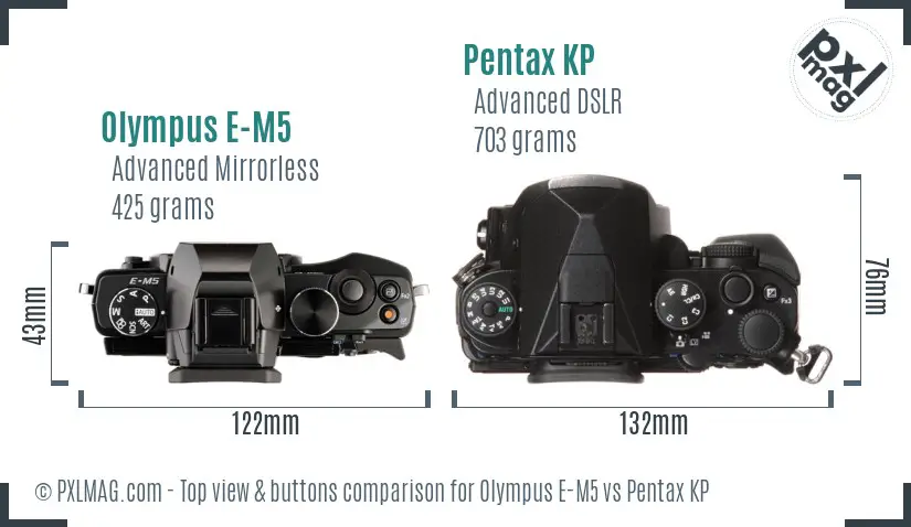 Olympus E-M5 vs Pentax KP top view buttons comparison