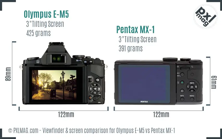 Olympus E-M5 vs Pentax MX-1 Screen and Viewfinder comparison