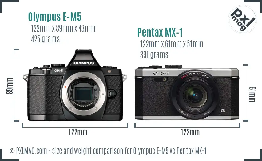 Olympus E-M5 vs Pentax MX-1 size comparison