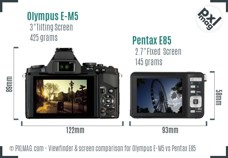 Olympus E-M5 vs Pentax E85 Screen and Viewfinder comparison