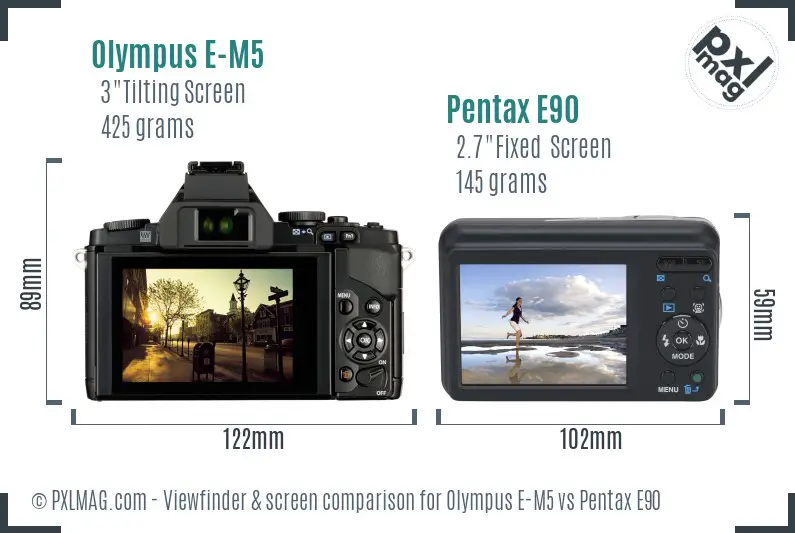Olympus E-M5 vs Pentax E90 Screen and Viewfinder comparison