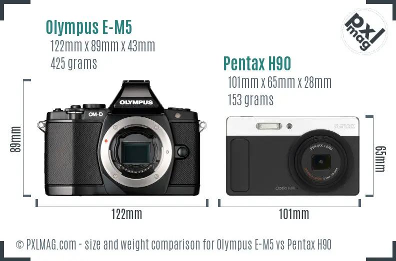 Olympus E-M5 vs Pentax H90 size comparison