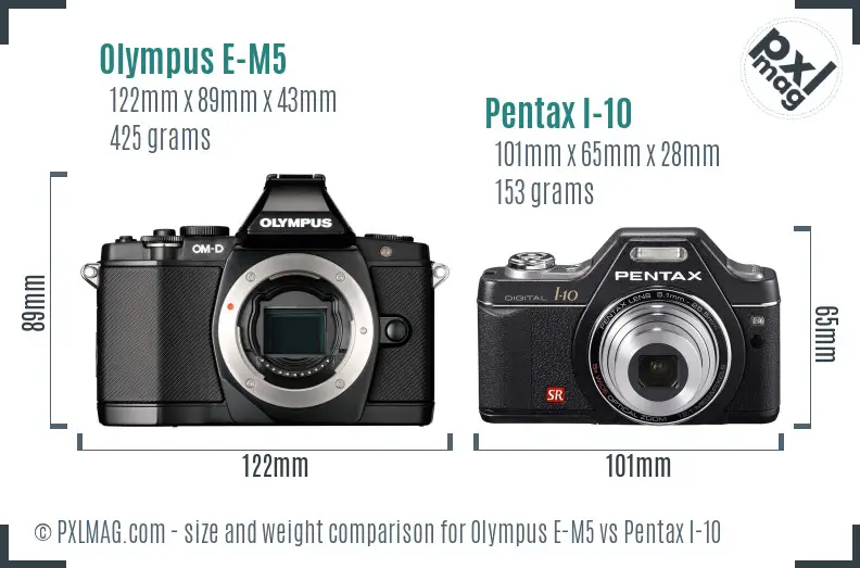 Olympus E-M5 vs Pentax I-10 size comparison