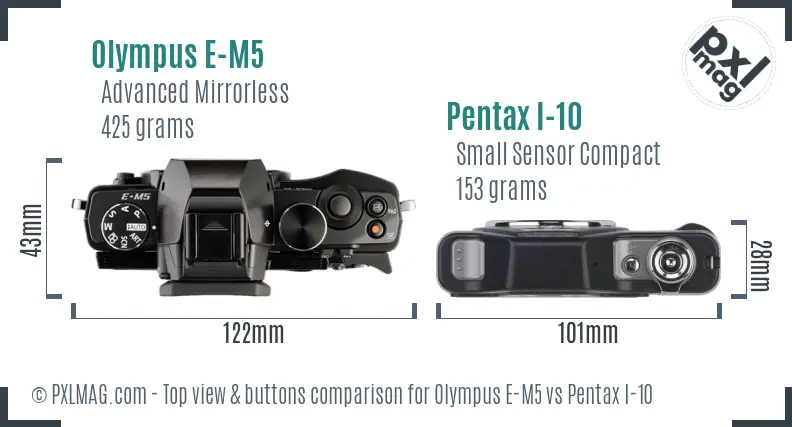 Olympus E-M5 vs Pentax I-10 top view buttons comparison