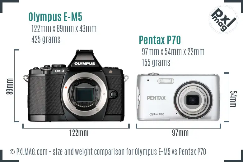 Olympus E-M5 vs Pentax P70 size comparison