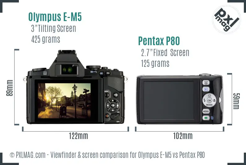 Olympus E-M5 vs Pentax P80 Screen and Viewfinder comparison