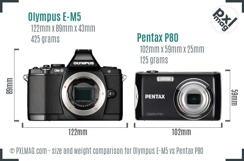 Olympus E-M5 vs Pentax P80 size comparison