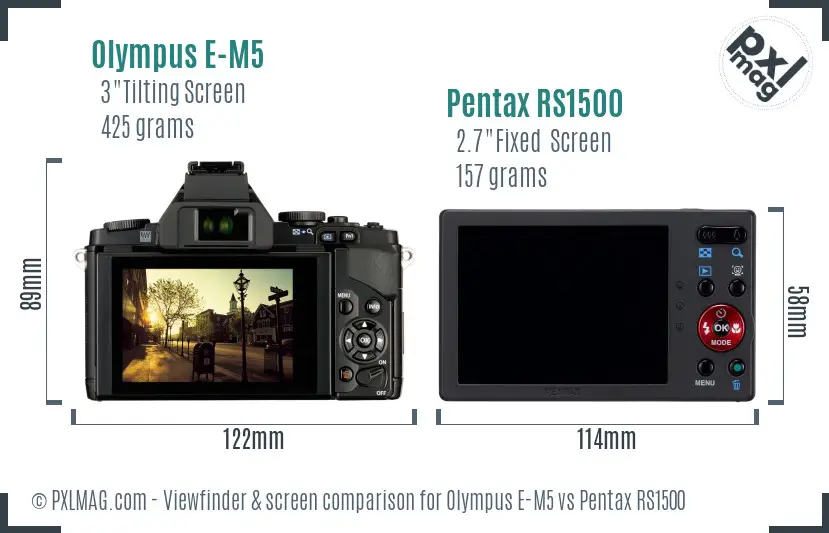 Olympus E-M5 vs Pentax RS1500 Screen and Viewfinder comparison