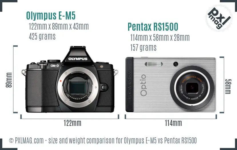 Olympus E-M5 vs Pentax RS1500 size comparison