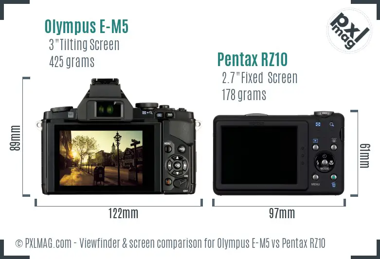 Olympus E-M5 vs Pentax RZ10 Screen and Viewfinder comparison
