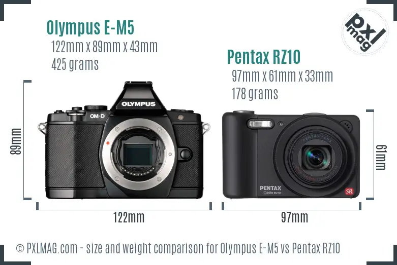 Olympus E-M5 vs Pentax RZ10 size comparison