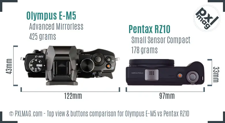 Olympus E-M5 vs Pentax RZ10 top view buttons comparison