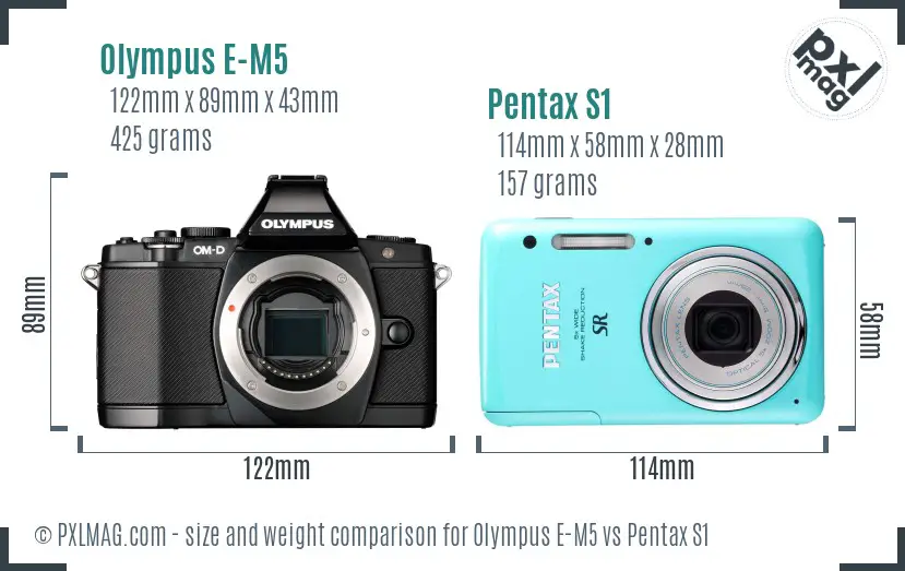Olympus E-M5 vs Pentax S1 size comparison