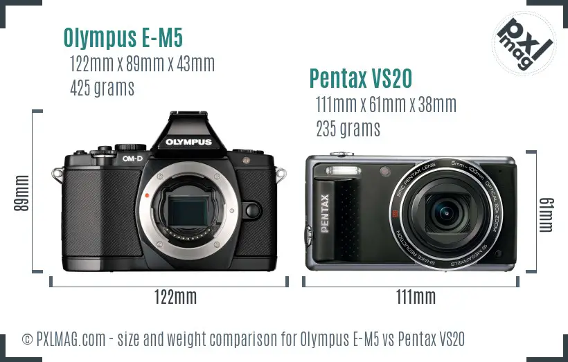 Olympus E-M5 vs Pentax VS20 size comparison