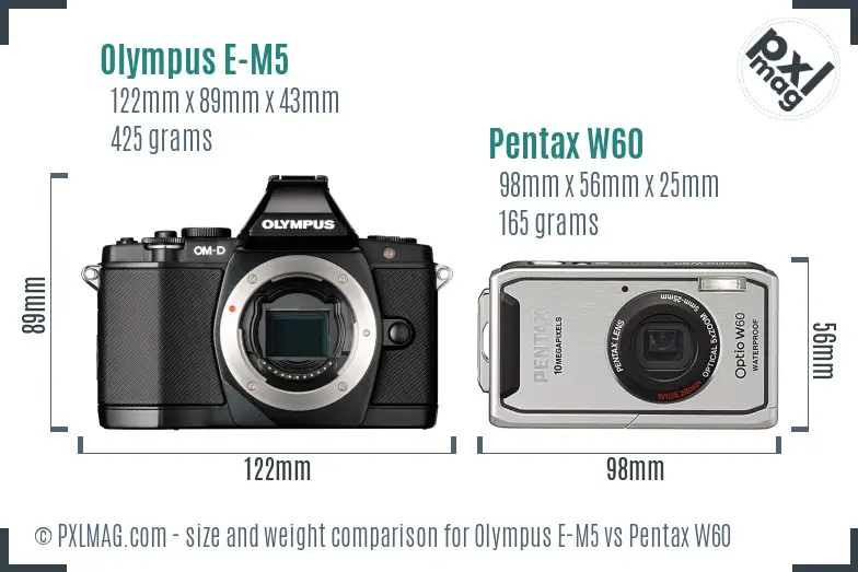 Olympus E-M5 vs Pentax W60 size comparison