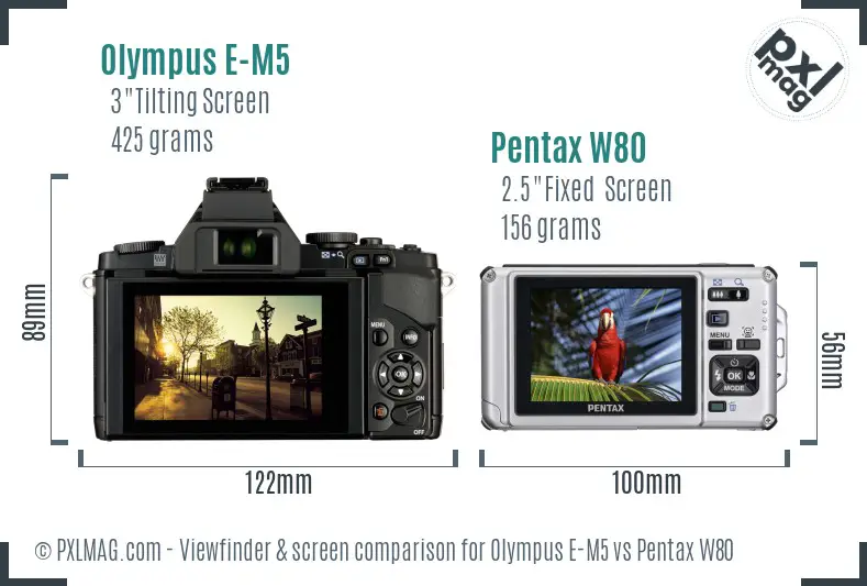 Olympus E-M5 vs Pentax W80 Screen and Viewfinder comparison