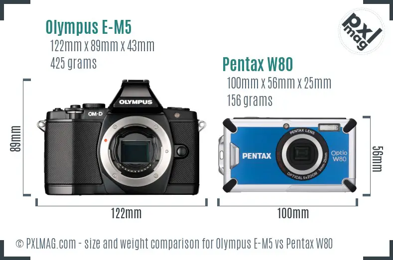 Olympus E-M5 vs Pentax W80 size comparison