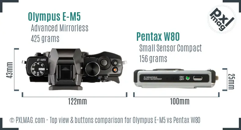 Olympus E-M5 vs Pentax W80 top view buttons comparison