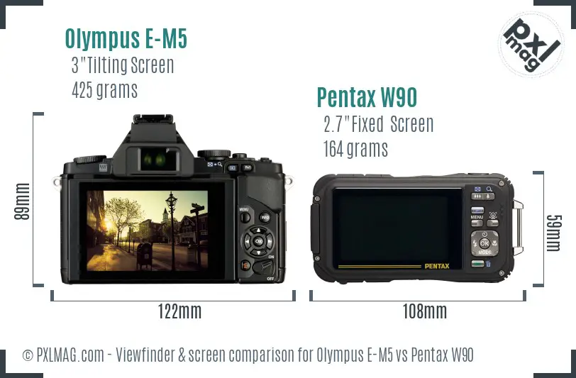 Olympus E-M5 vs Pentax W90 Screen and Viewfinder comparison