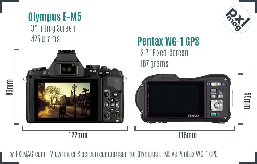 Olympus E-M5 vs Pentax WG-1 GPS Screen and Viewfinder comparison