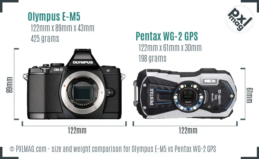 Olympus E-M5 vs Pentax WG-2 GPS size comparison