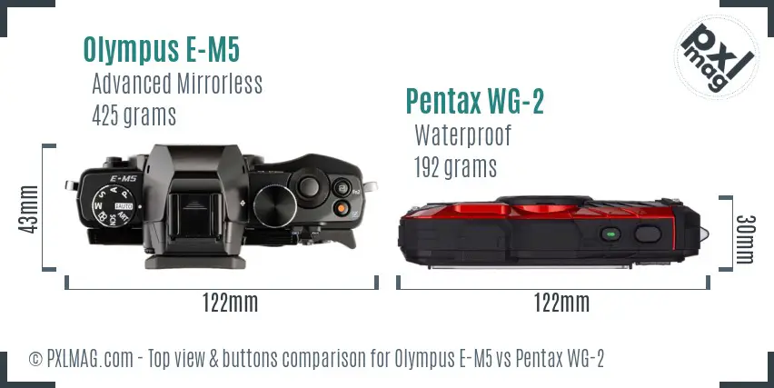 Olympus E-M5 vs Pentax WG-2 top view buttons comparison