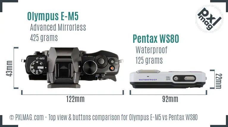 Olympus E-M5 vs Pentax WS80 top view buttons comparison