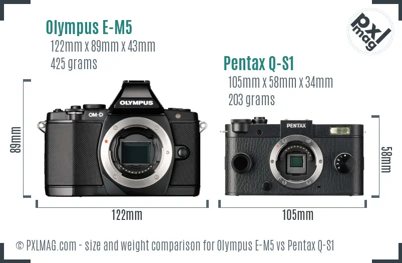 Olympus E-M5 vs Pentax Q-S1 size comparison