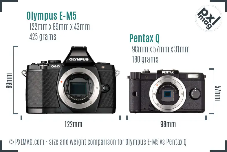 Olympus E-M5 vs Pentax Q size comparison