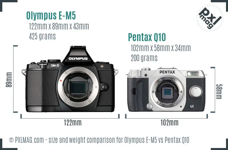 Olympus E-M5 vs Pentax Q10 size comparison