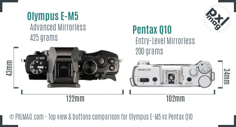 Olympus E-M5 vs Pentax Q10 top view buttons comparison