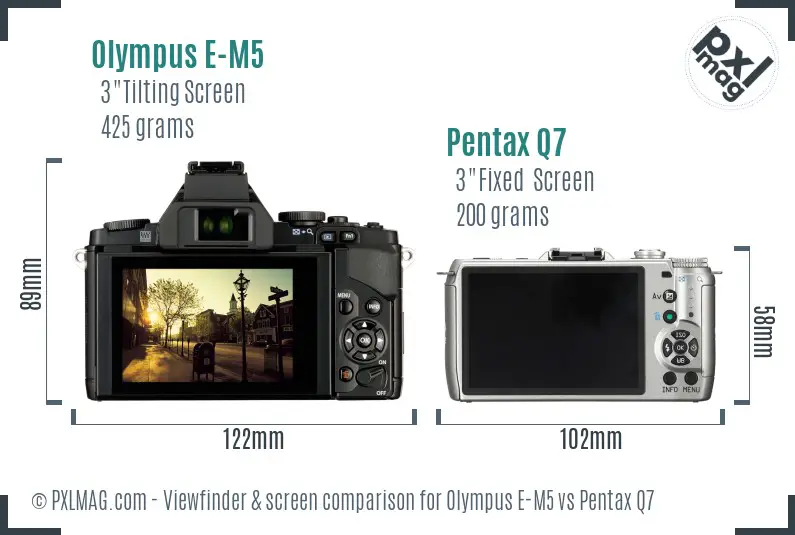 Olympus E-M5 vs Pentax Q7 Screen and Viewfinder comparison