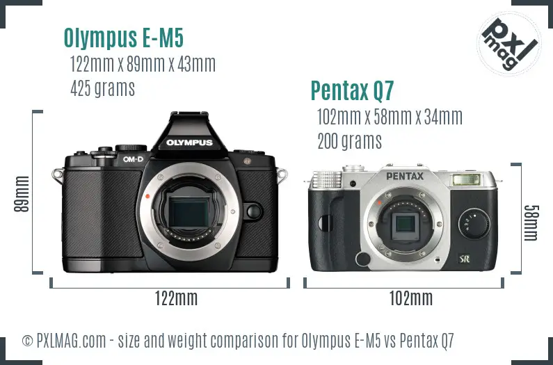 Olympus E-M5 vs Pentax Q7 size comparison