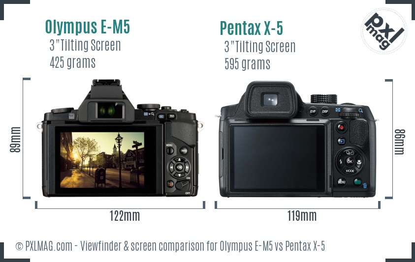 Olympus E-M5 vs Pentax X-5 Screen and Viewfinder comparison