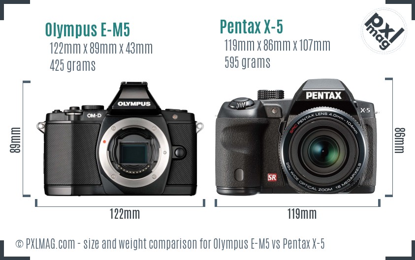 Olympus E-M5 vs Pentax X-5 size comparison Olympus E-M5 vs Pentax X-5 size comparison
