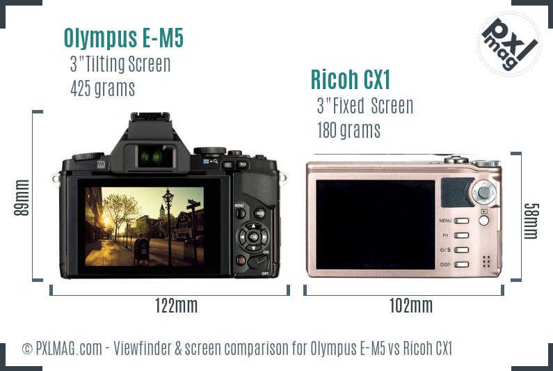 Olympus E-M5 vs Ricoh CX1 Screen and Viewfinder comparison