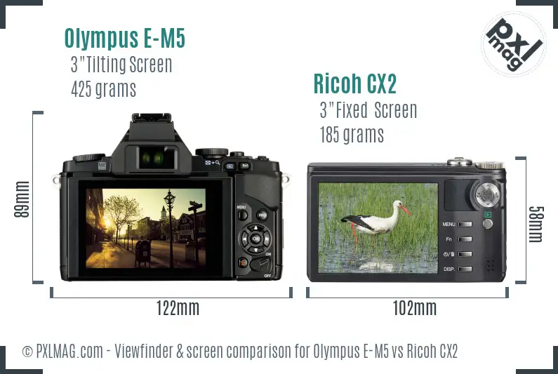 Olympus E-M5 vs Ricoh CX2 Screen and Viewfinder comparison