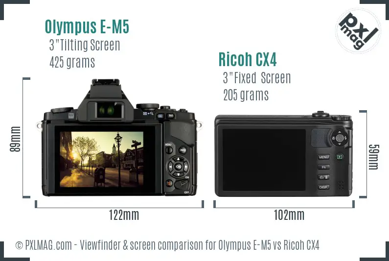 Olympus E-M5 vs Ricoh CX4 Screen and Viewfinder comparison