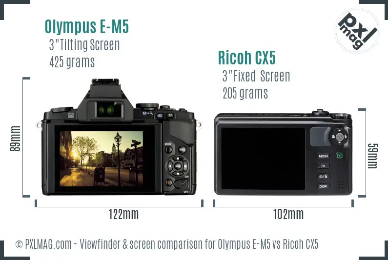 Olympus E-M5 vs Ricoh CX5 Screen and Viewfinder comparison Olympus E-M5 vs Ricoh CX5 Screen and Viewfinder comparison