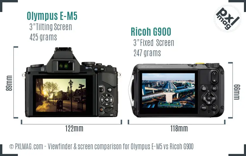 Olympus E-M5 vs Ricoh G900 Screen and Viewfinder comparison