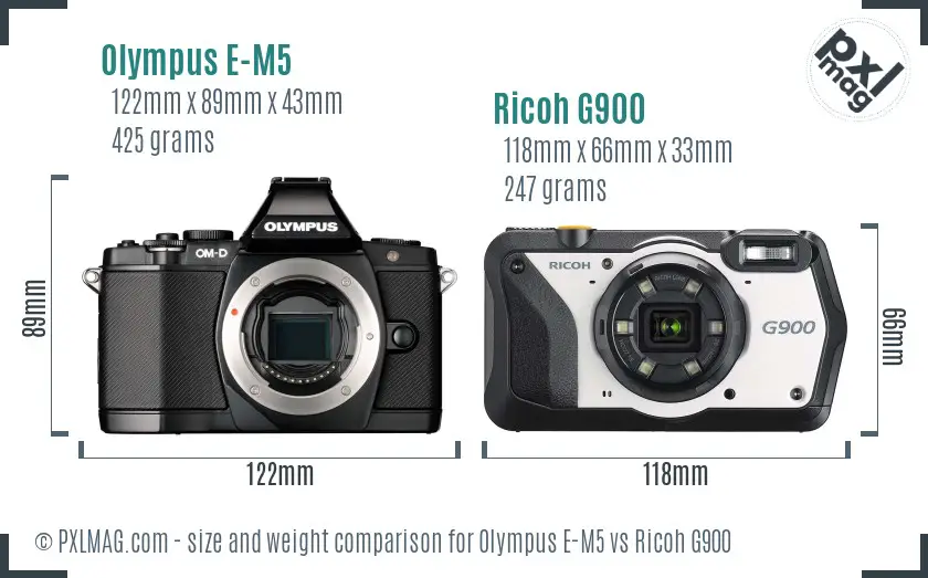 Olympus E-M5 vs Ricoh G900 size comparison