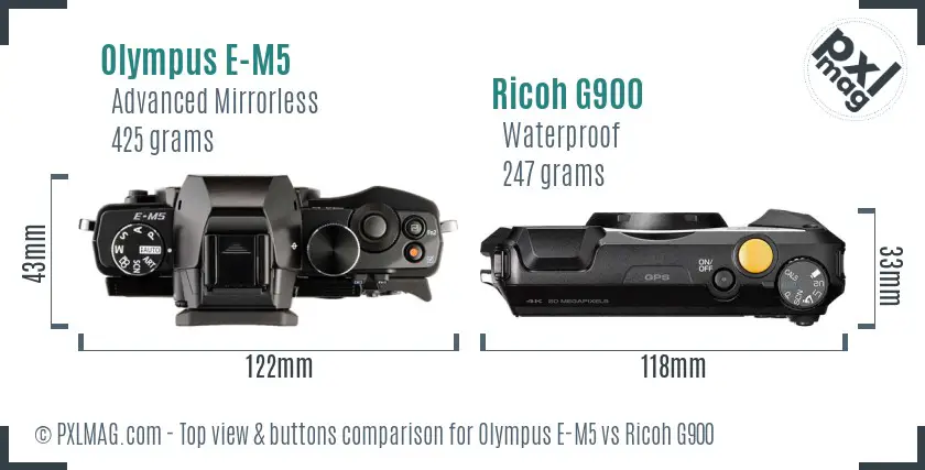 Olympus E-M5 vs Ricoh G900 top view buttons comparison