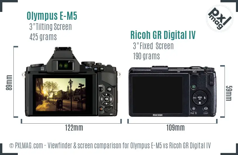 Olympus E-M5 vs Ricoh GR Digital IV Screen and Viewfinder comparison Olympus E-M5 vs Ricoh GR Digital IV Screen and Viewfinder comparison