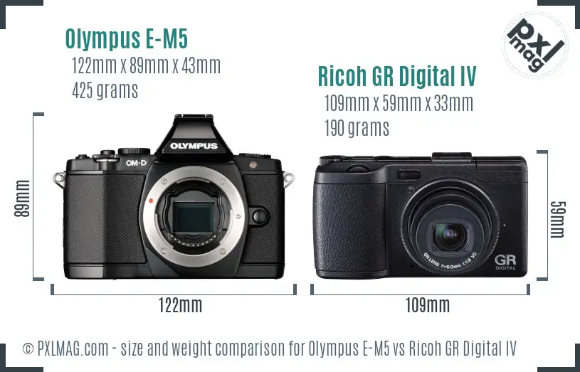 Olympus E-M5 vs Ricoh GR Digital IV size comparison Olympus E-M5 vs Ricoh GR Digital IV size comparison