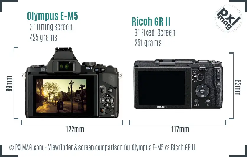 Olympus E-M5 vs Ricoh GR II Screen and Viewfinder comparison