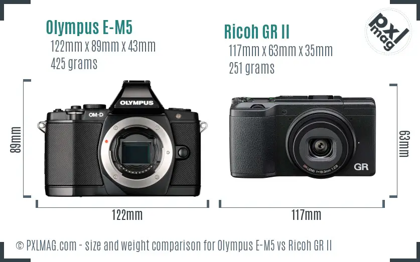 Olympus E-M5 vs Ricoh GR II size comparison