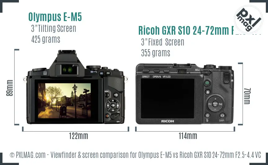 Olympus E-M5 vs Ricoh GXR S10 24-72mm F2.5-4.4 VC Screen and Viewfinder comparison