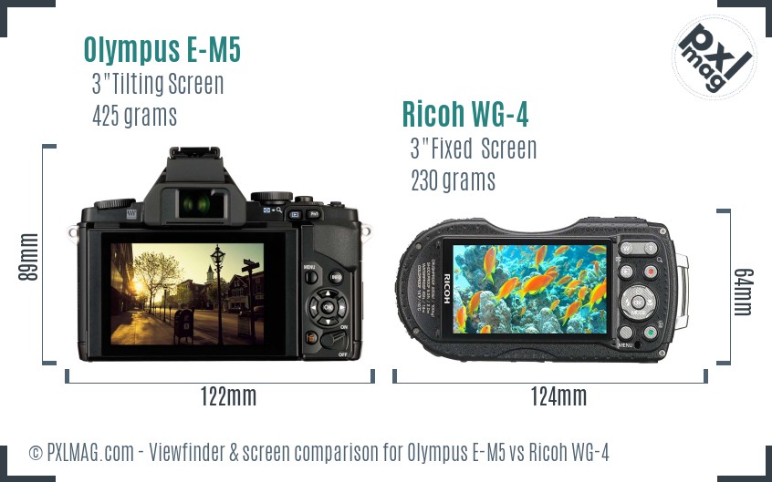 Olympus E-M5 vs Ricoh WG-4 Screen and Viewfinder comparison
