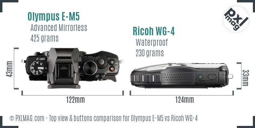 Olympus E-M5 vs Ricoh WG-4 top view buttons comparison
