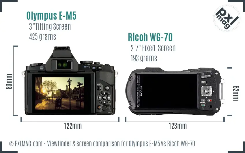 Olympus E-M5 vs Ricoh WG-70 Screen and Viewfinder comparison